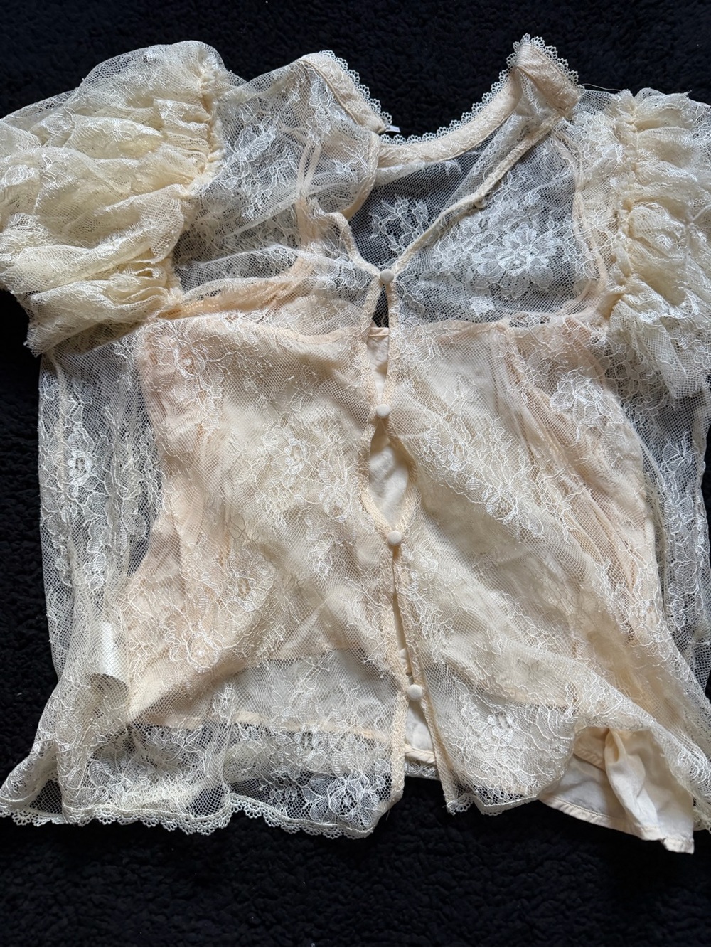 Free People Ivory Lace Puff-Sleeve Blouse - Picture 5 of 6